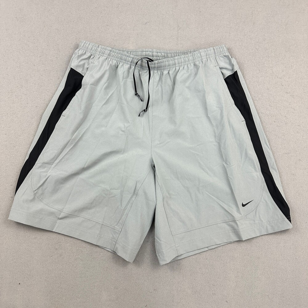 Vintage Nike Shorts Men 2XL Gray Solid Dri Fit Pocket Y2K Training Stretch XXL *